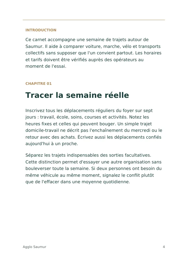 Aperçu intérieur de Carnet des trajets de la semaine