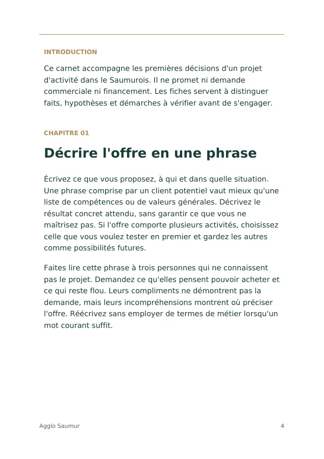 Aperçu intérieur de Les premières pages d’un projet d’activité