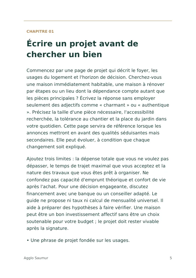 Aperçu intérieur de Préparer son projet d’achat dans le Saumurois