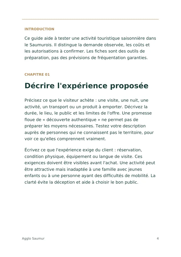 Aperçu intérieur de Préparer une activité touristique saisonnière