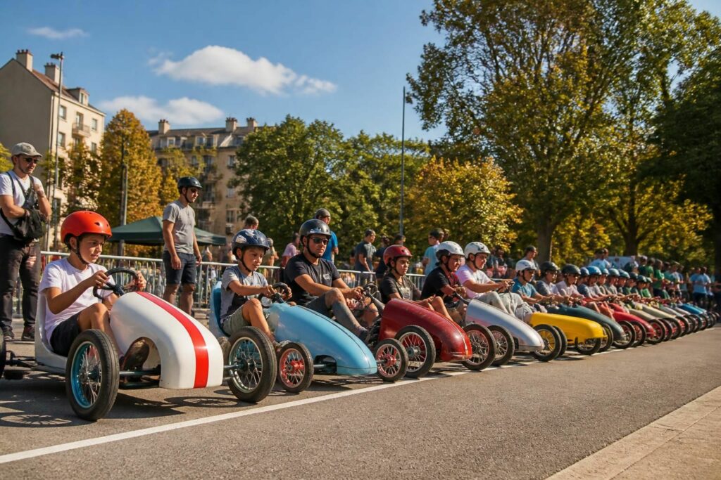 dimanche 30 août à bagneux : plus d'une quinzaine de voitures à pédalier seront prêtes pour le départ d'une course exceptionnelle. venez encourager les participants dans cette compétition originale et conviviale !