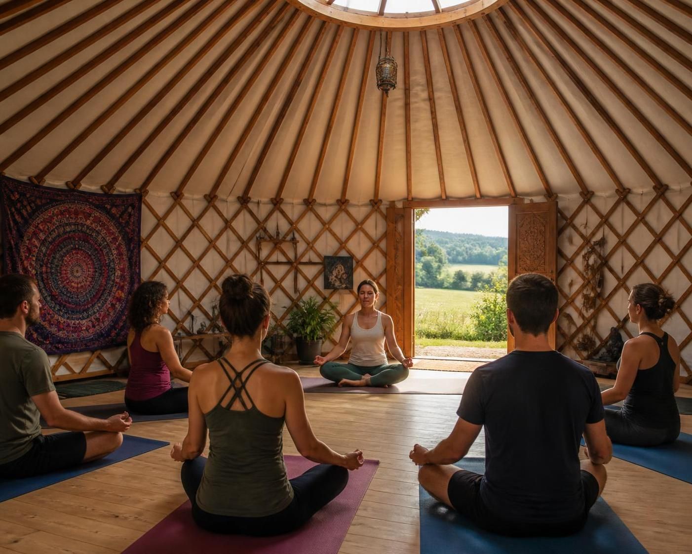plongez dans une expérience unique en pratiquant le yoga dans une yourte traditionnelle au cœur de l'anjou, pour un bien-être naturel et une reconnexion avec la nature.