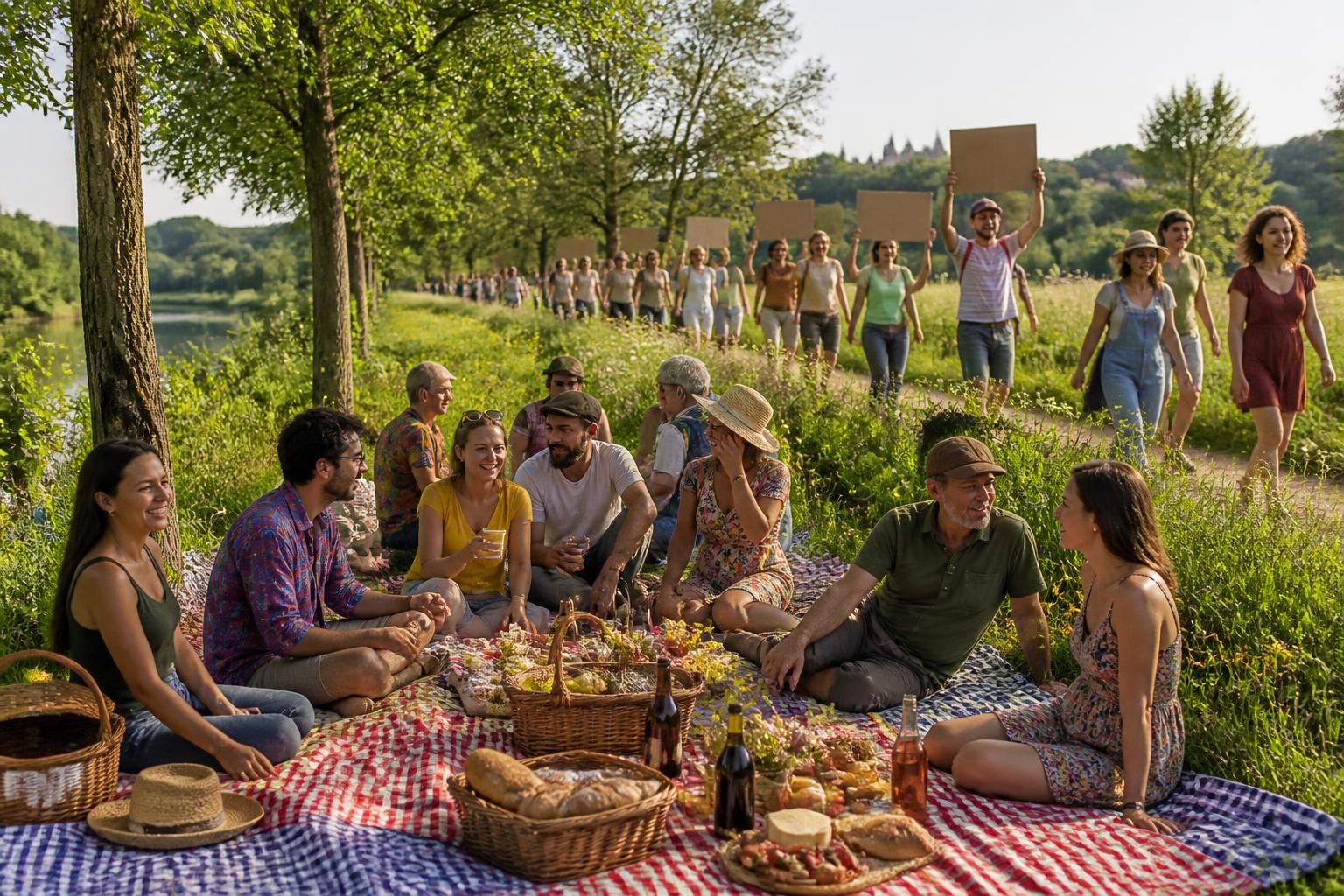 découvrez le contre-programme des opposants aux banquets du canon français en anjou avec un pique-nique convivial et une marche festive, alliant convivialité et engagement.