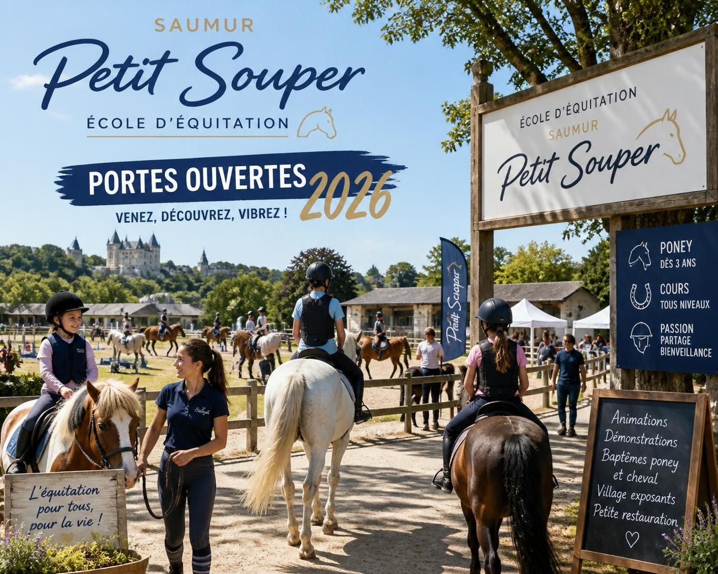 participez au saumur petit souper et découvrez les portes ouvertes de la rentrée 2026-2027 à l’école d’équitation ce samedi. une occasion unique pour futurs cavaliers et passionnés d’équitation.